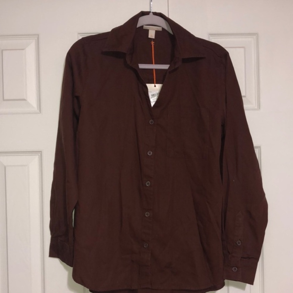 Know Rose NWT size women’s XS 100% Lyocell brown button down shirt